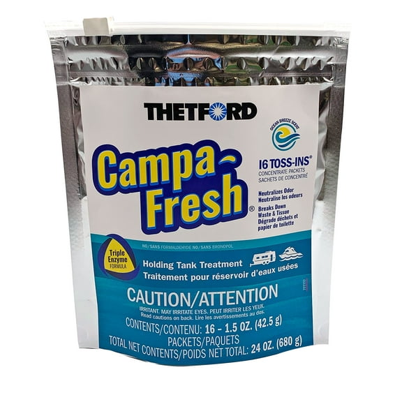 Thetford Campa-Fresh Ocean Breeze RV and Marine Holding Tank Treatment, 16-Ct Toss-Ins (96698)