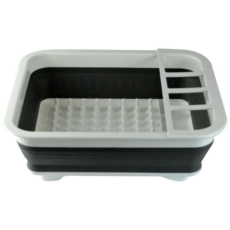 Collapsible Over The Sink Dish Drainer Tub White Gray