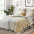 thumbnail image 2 of Bedduvit Queen Size Quilt Set, 100% Cotton Yellow/Gold Gray Floral Real-Patchwork Plaid Quilts for Queen Bed, Farmhouse Lightweight Spring Summer Comforter, Reversible Bedspread Set, 3-Piece 98"x90", 2 of 9