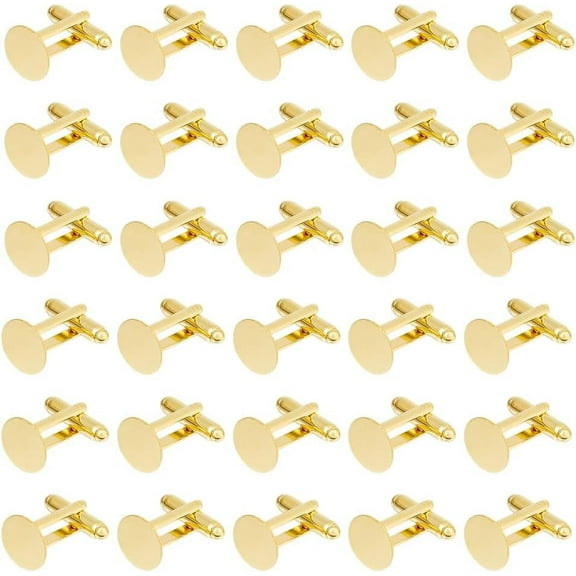 1set 30pcs Brass Cufflinks for Men Flat Round Golden 17x18.5x10mm.