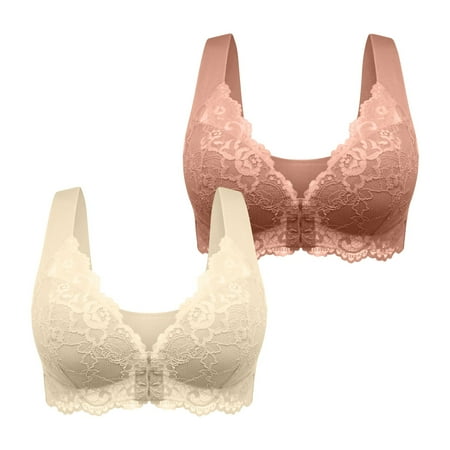 Crunowin Women s Plus Size Bra 2 Pack  Front Open Buckle Sexy Lace Full Coverage Traceless Breathable Comfort Daily Underwear Coffee XXXL