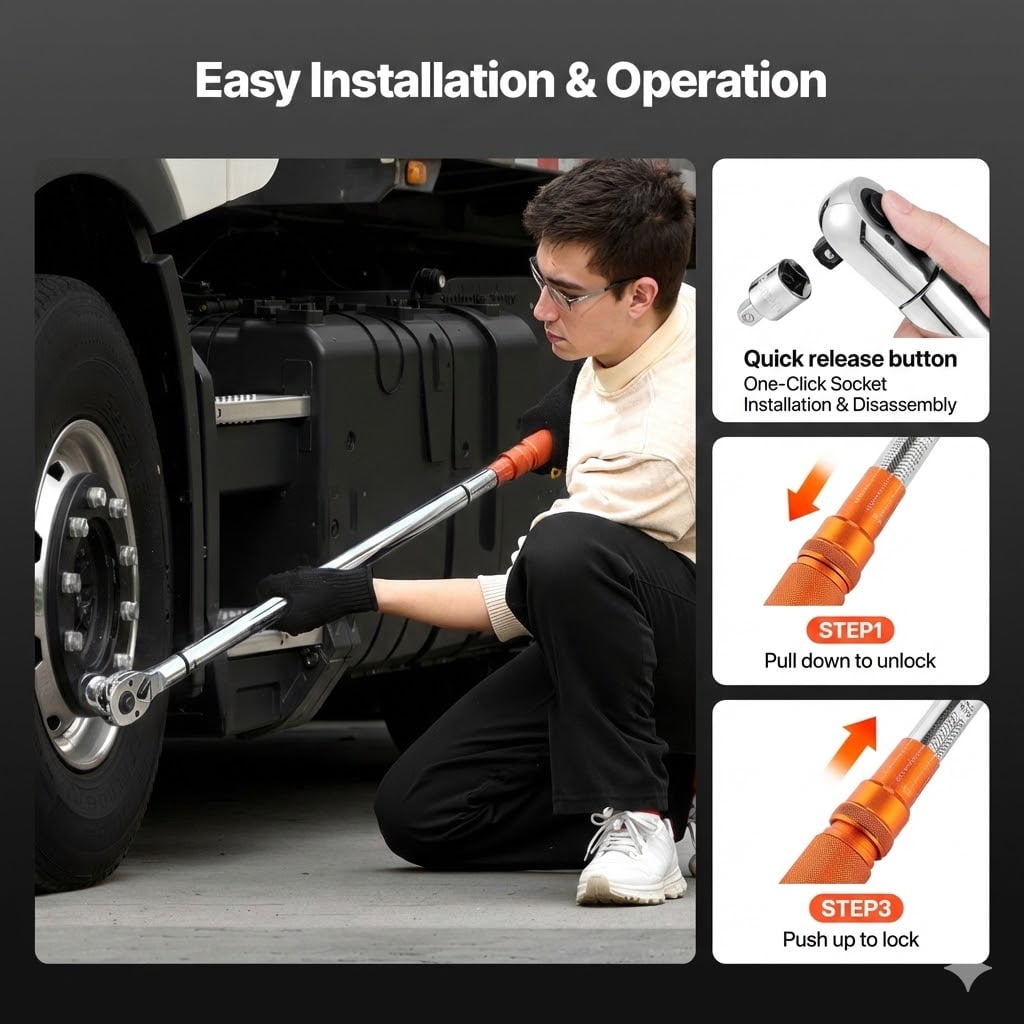 3/4" Drive Click Torque Wrench, 100-600 ft-lb / 136-814 Nm, Dual-Direction with Dual Scales, 48-Tooth ±3% Precision, Alloy Steel