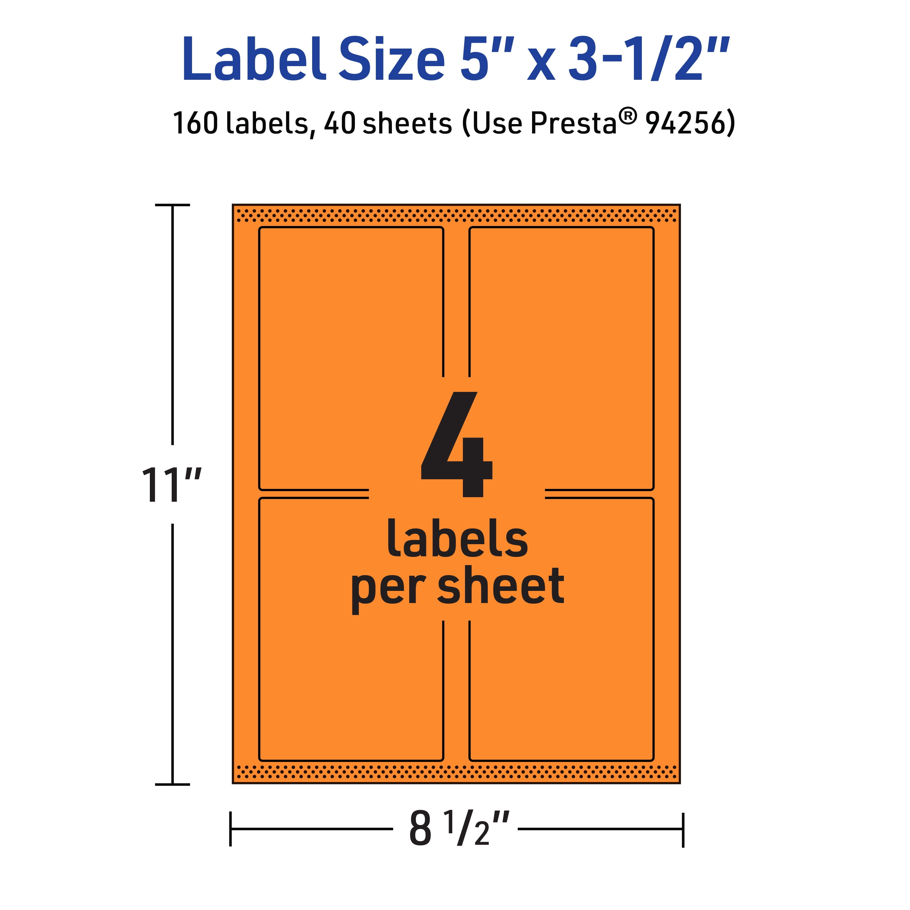 Avery Printable Rectangle Labels, Bright Orange, 5" x 3.5", 160ct