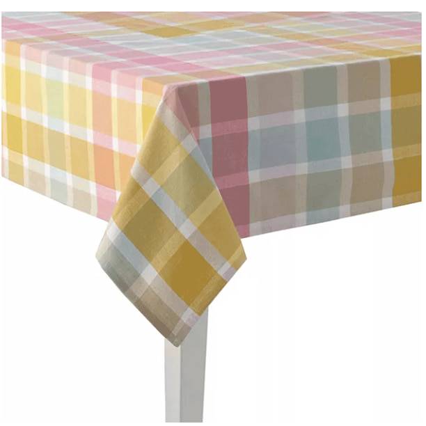 Celebrate Spring Together Pastel Spring Easter Plaid Fabric Tablecloth