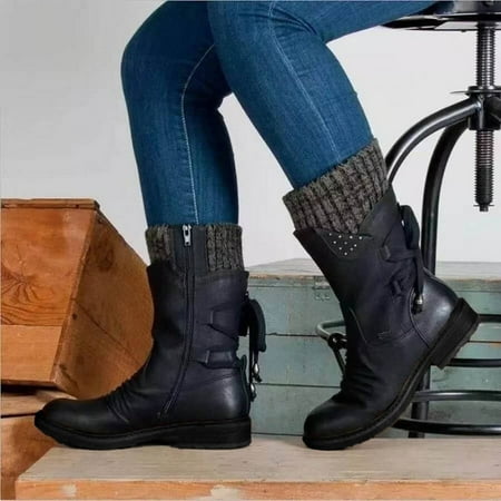

Autumn and Winter Women Woolen Yarn Snow Back Strap Plus Size Boots