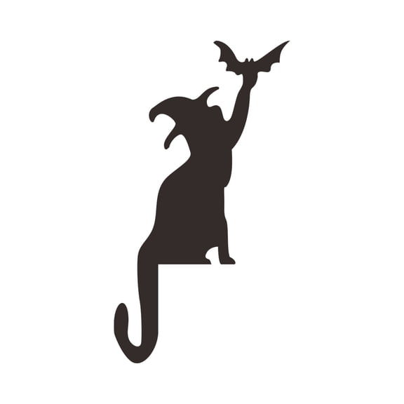 Halloween Door Corner Decoration Cat with Witch's Hat Catching a Bat Shape Wooden Home Decor Prop for Indoor Outdoor