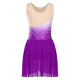 thumbnail image 5 of Xnihocha Womens Ice Skating Dress Rhinestone Mesh Sleeveless Dresses Ballet Lyrical Dance Dress Purple Red S, 5 of 6