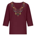 thumbnail image 4 of Lmueinov Women's 100% Cotton Boho Embroidered Tops V Neck 3/4 Sleeve Loose Casual Shirts Vintage Floral Tunic Blouses for Daily Vacation Wear, S-3XL, 4 of 6