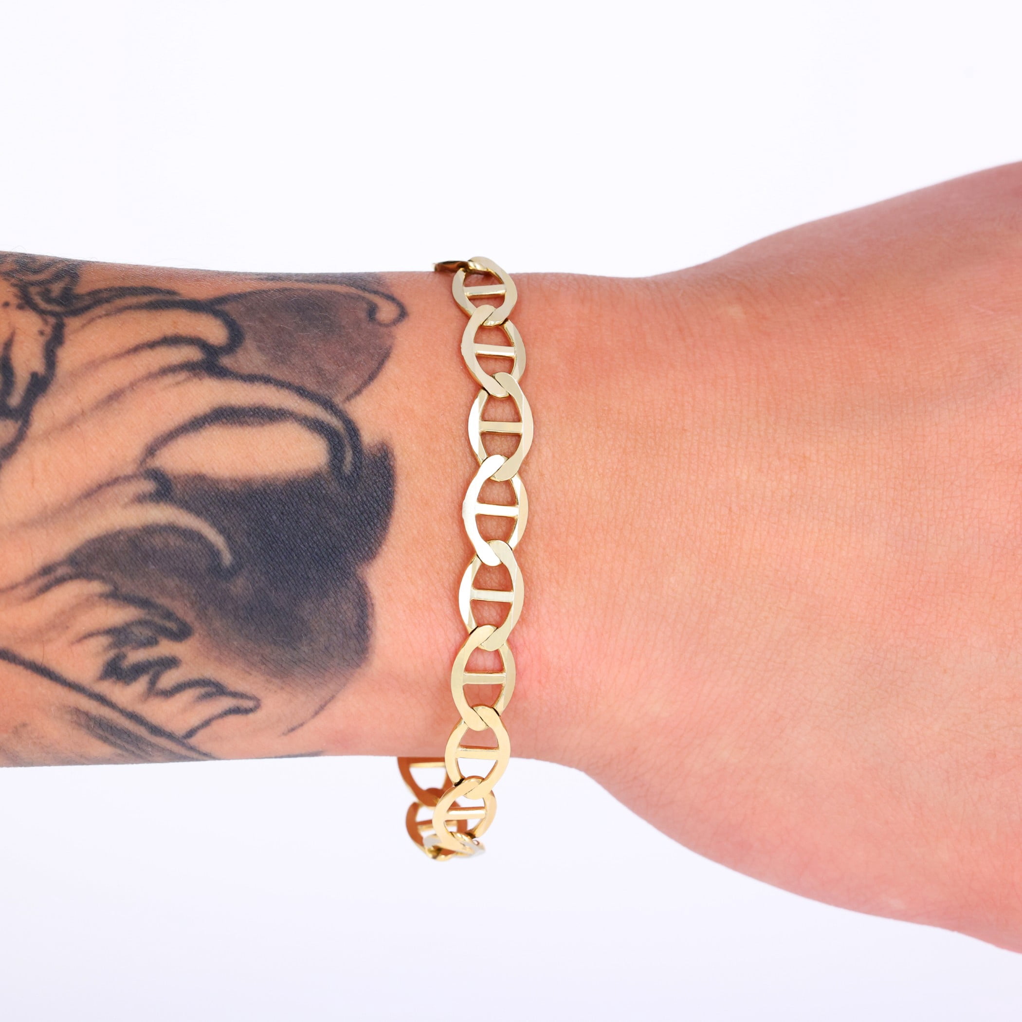 Nuragold 14K Real Yellow Gold Solid Mariner Chain Anchor Link Bracelet 7"-9" (2mm-7.5mm) Italian Jewelry for Men & Women