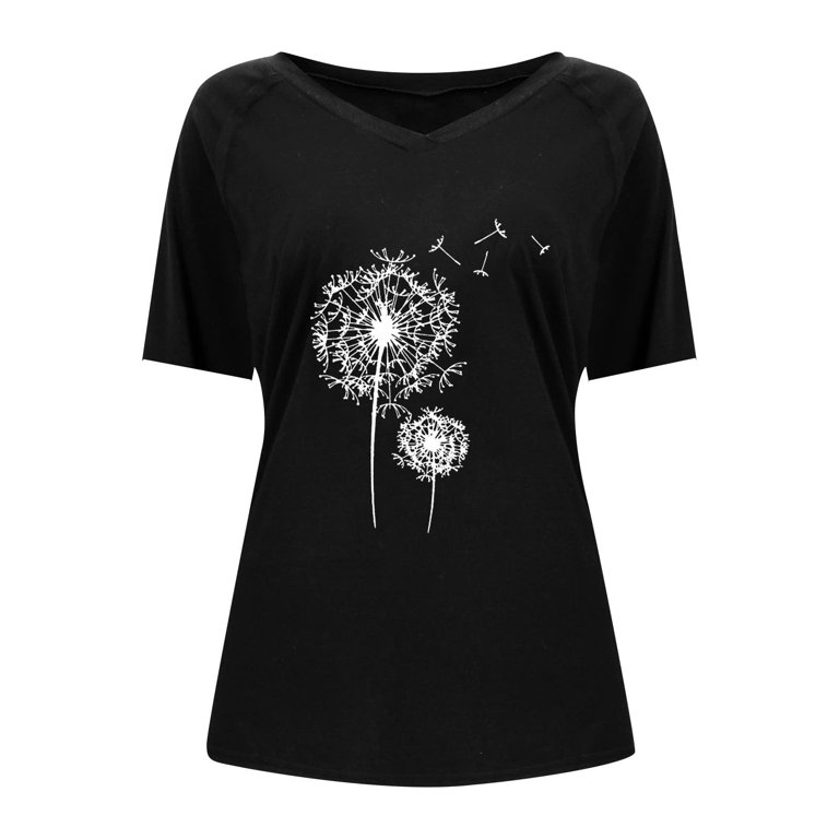 Zodggu Dressy Tunic Basic Tees for Women 2023 Fashion Sexy V Neck Shirts  Skinny Slim Flowy Casual Tees Vacation Trendy Short Sleeve Womens Tops  Dandelion Graphic Blouse Summer Gray 6 