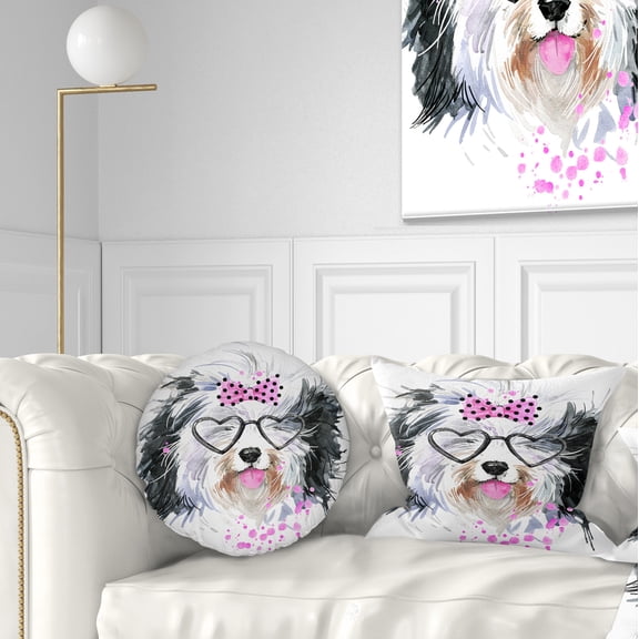 Designart Cute Dog with Heart Glasses - Contemporary Animal Throw Pillow - 12x20