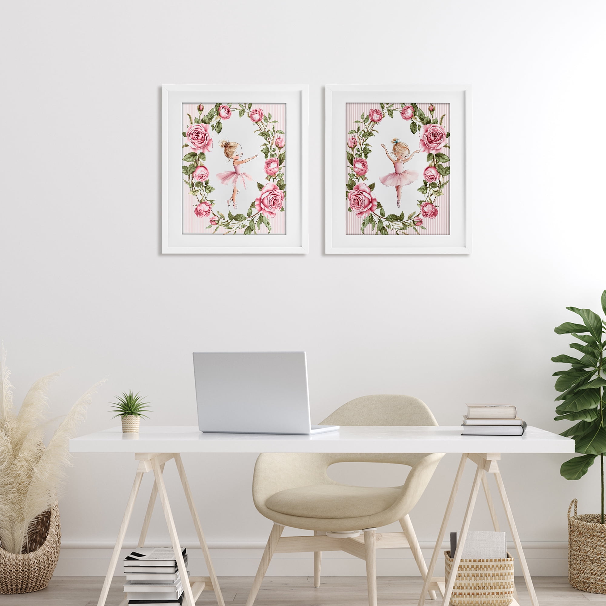 Stupell Industries Little Rose Dancers 2 Piece White Framed Print Under Glass Set, design by Christine Simpson Art