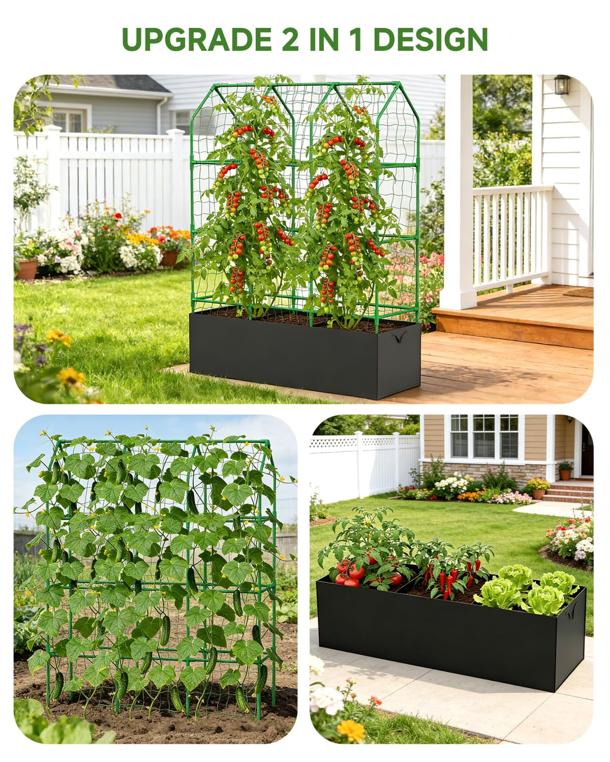 Cucumber Trellis For Climbing Plants Outdoor  A-shape Garden Raised Bed Metal Plant With Netting Flower Vegetables Pea Grape (50 * 17 65inch(l*w*h)