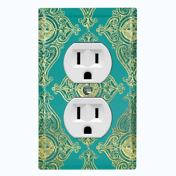 Metal Light Switch Plate Cover Elegant Green Yellow Damask DAM087