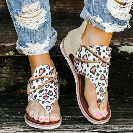 

Cathalem Wedding Shoes for Women Sandals Sandals For Women Summer Fashion Print Flat Dress Sandals for Women Low Heel Comfortable White 7.5
