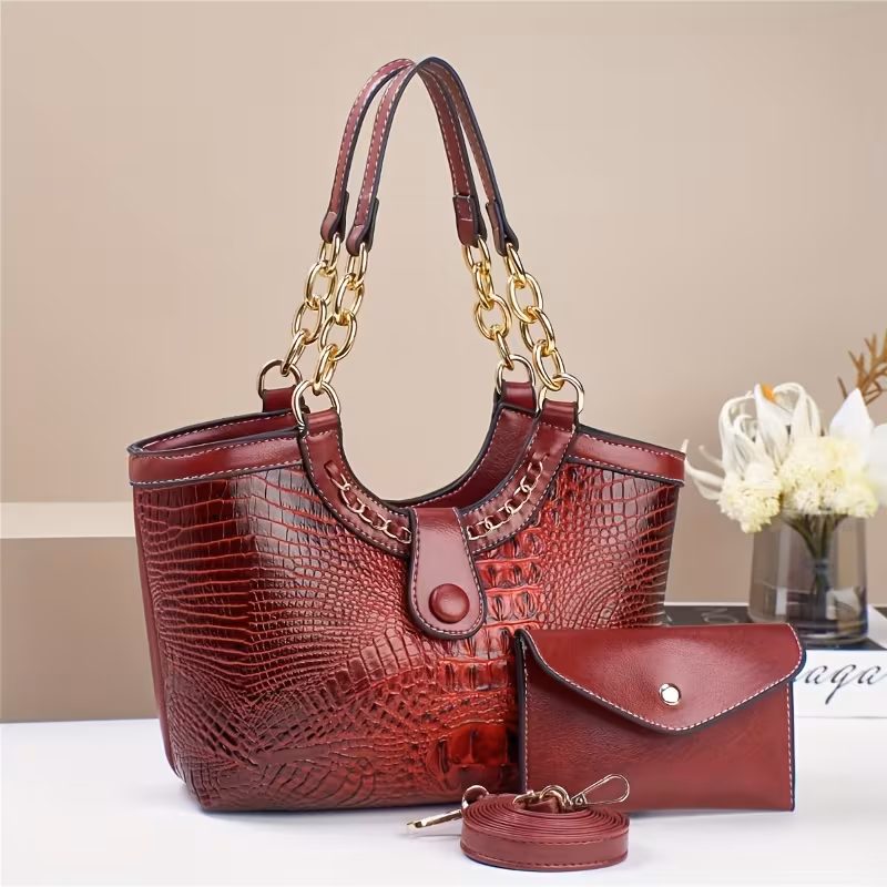 2pcs PU Crocodile Embossed Women'S Bag Set, Made of High-quality Hardware and Materials, Suitable As A Shoulder Bag or Crossbody Bag for Gifts