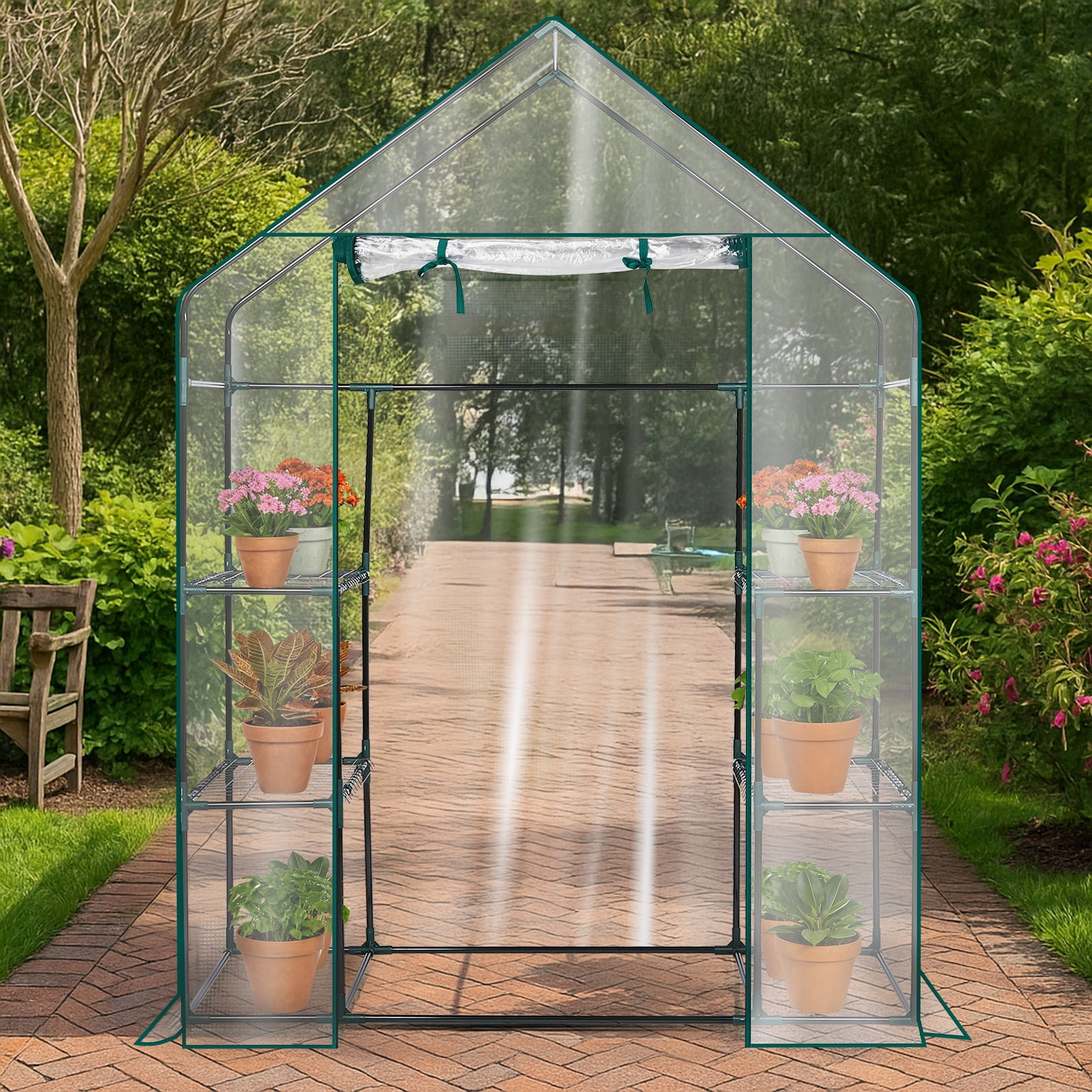 UBesGoo 56in Walk-In Greenhouse with Shelves, Heavy Duty PVC, Indoor/Outdoor, Transparent