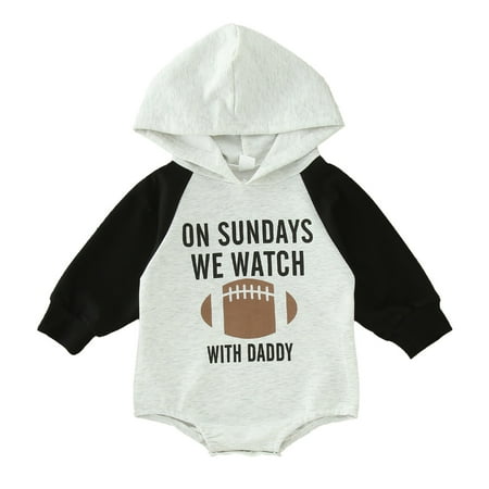 

XYIJANI 18 Month Clothes Newborn Infant Baby Boys Girls Cotton Patchwork Autumn Rugby Print Football Long Sleeve Hooded Romper Bodysuit Clothes 18 Month Boy (Black 90)