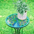 thumbnail image 6 of Peacock Glass Side Table for Garden, Outdoor Plant Stand Mosaic Accent Table Round Small End Table for Living Room Porch Balcony Garden, 6 of 9