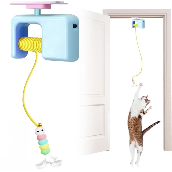 Automatic Cat ToyInteractive String Feather Toy,Cat Door Toy, Detachable Design, Cat Wire Toy for Indoor Cats Self Play