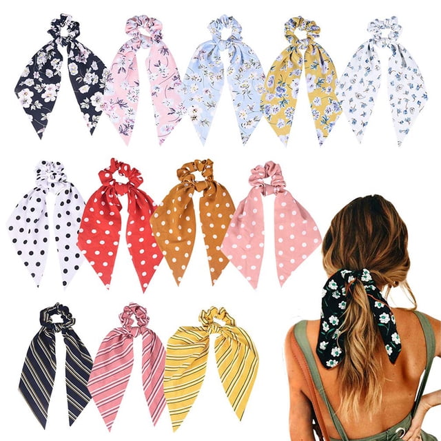 12 piezas de bufanda para el cabello, coleteros para el cabello, coleteros florales de gasa, coleteros, 2 en 1, accesorios vintage para mujeres y niñas Adepaton HMHZ341