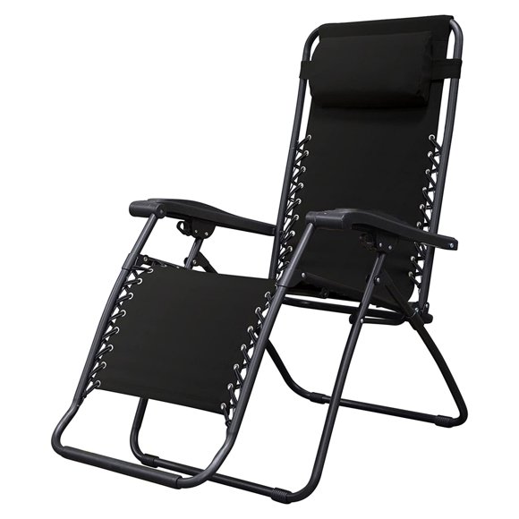 Caravan Sports Zero Gravity Outdoor Folding Patio Lounge Chair, Black