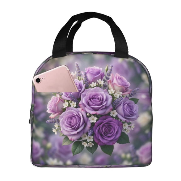 Flowers Lunch Bag, Insulated Lunch Tote For Women Men, Reusable Thermal Cooler Bag With Front Pocket For Work, Travel And Daily Use