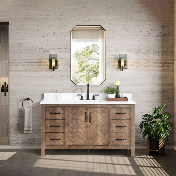 Javier 60" Bath Vanity in Spruce Antique Gray with White Grain Composite Stone