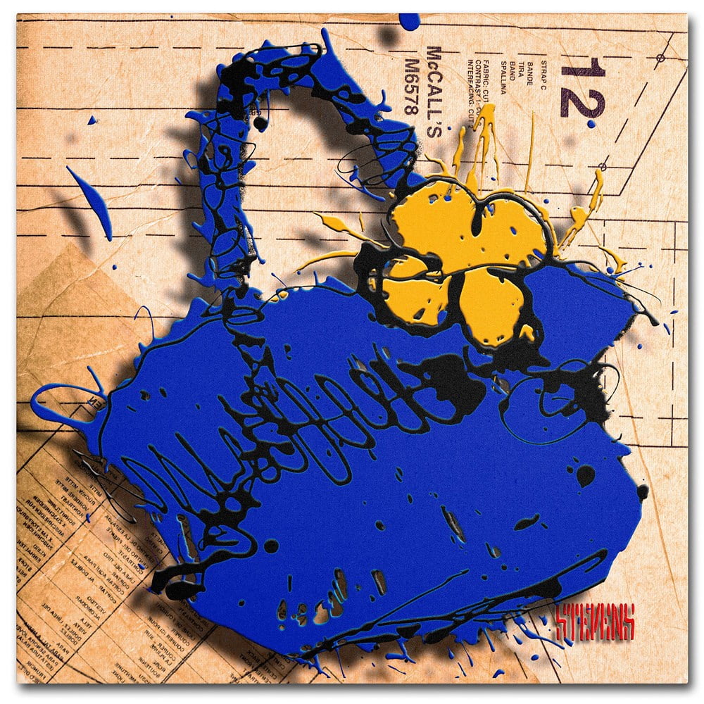 Trademark Fine Art "Flower Purse Yellow on Blue" Canvas Art by Roderick Stevens