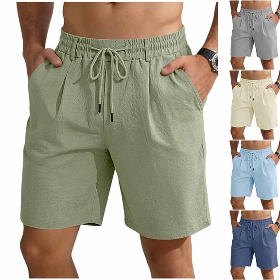 Men Casual Shorts, Solid Elastic Waist Loose Fit Pocket Beach Pants, Quick Dry Breathable Lightweight for Hiking Gym Daily Wear, Summer Vacation | AESTIVO,Army Green L