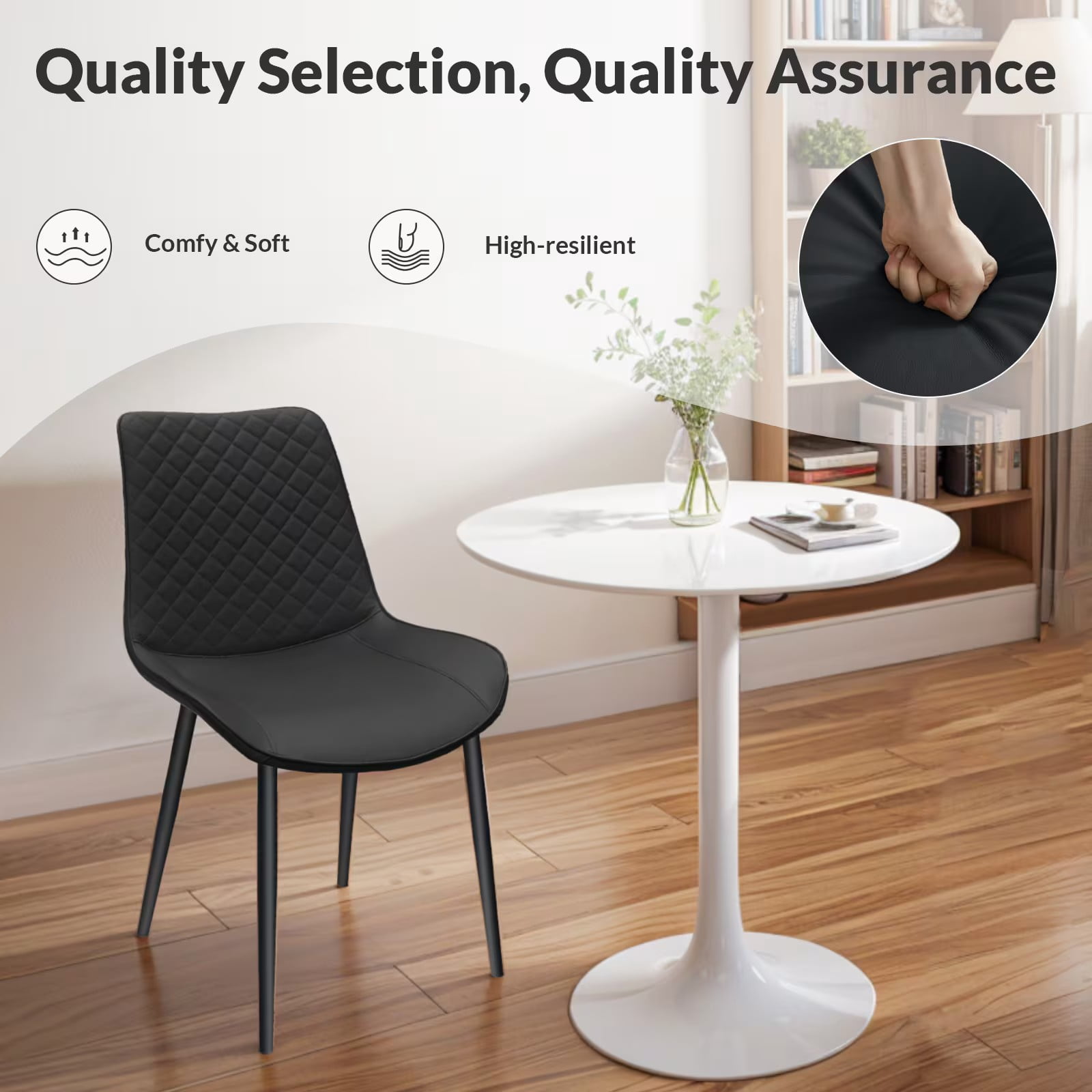 Aukfa Dining Chairs Set of 4, Upholstered Faux Leather Side Chairs with Metal Legs for Kitchen, Restaurant, Living, Black