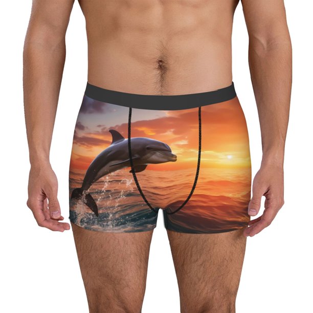 Balery Sunset Dancing Dolphin B Calzoncillos bóxer para hombre, ropa interior de algodón suave y transpirable con cinturilla de nailon-Large