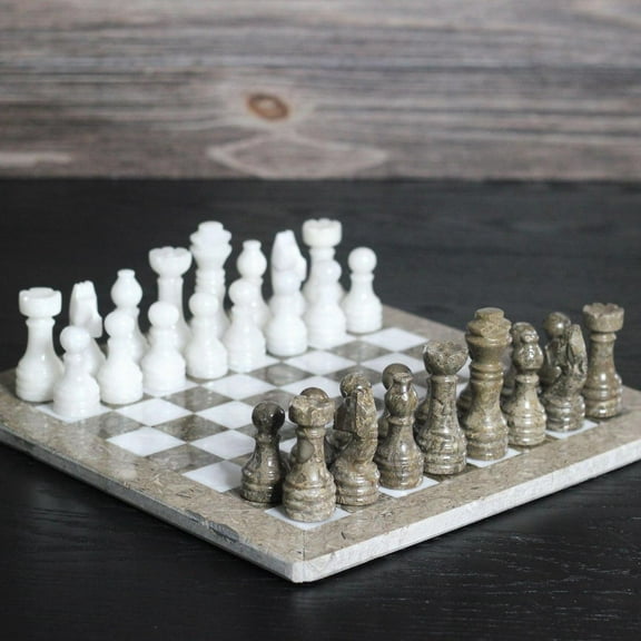 Marble Chess Set with Storage Case - Oceanic and White