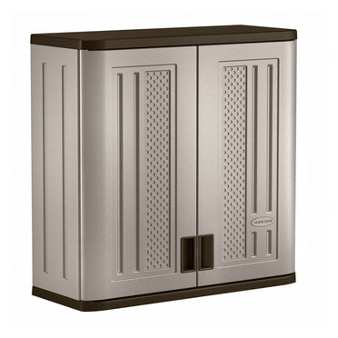 Suncast 30"W x 12"D x 30.25"H Resin Wall Garage Storage Cabinet, Platinum Metallic