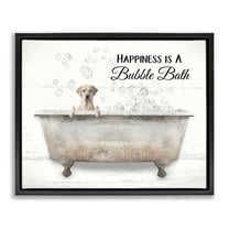 Stupell Industries Happiness Is A Bubble Bath Dog In Tub Word Design Jet Black Framed Floating Canvas Wall Art, 24x30, by Lori Deiter