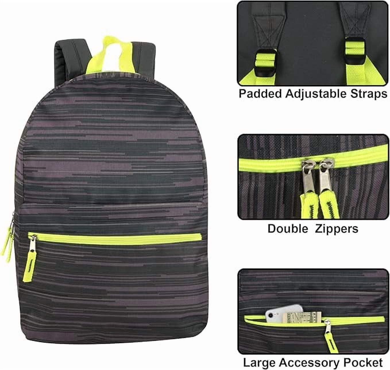 24 Pack of Bulk Wholesale Fun Printed  & Bungee Cord Backpacks for Commuting and Travel in Mixed Color Pack