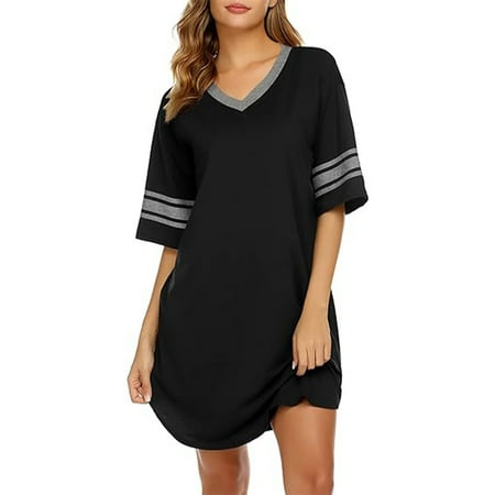 

Ougyinr Women s Nightgowns Short Sleeve Nightshirt V Neck Soft Sleepwear Casual Sleepshirts Loose Pajama Dress Plus Size S-XXXL