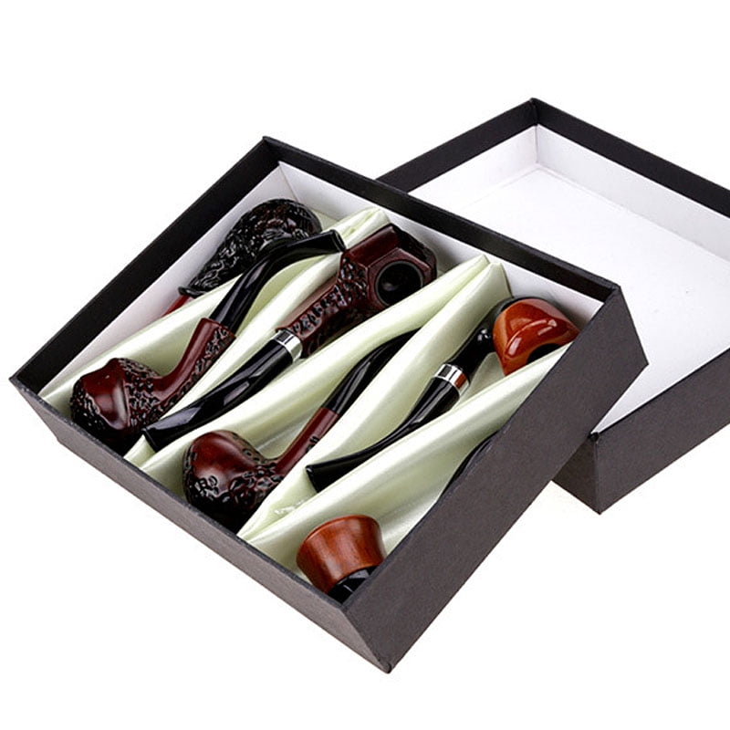 6pcs Wooden Wood Smoking Pipe Gift Set Box Durable Tobacco Cigarettes