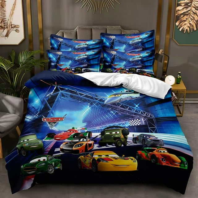 LAICAIW Children Lightning Cartoon 3D Printing Bedding McQueen 3 Piece Soft Microfiber Duvet Cover Set Includes 1 Bed Cover and 2 Pillowcases, Adult Boys and Girls Gift