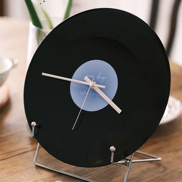 Fiudx Reloj de Pared de Vinilo con Diseño de Atardecer, Diseño Retro Vintage, Manecillas Antiguas, Ambiente Nostálgico, Decoración para Cafetería, Regalo para Amantes de La Música, Tamaño 30 X 30 Cm