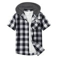 thumbnail image 4 of Xuniizn Mens Button Down Shirts Short Sleeve Plaid Flannel Casual Hoodie Shirt with Pocket Plus Size Soft Cozy Holiday Shirts, S-3XL, 4 of 6