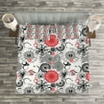 thumbnail image 3 of Ambesonne Grunge Quilted Bedspread Set 3 Pcs, Mandala Rounds, King Size, Vermilion Black White, 3 of 3