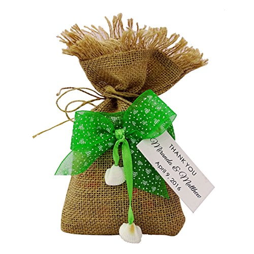 20 Wedding Burlap Favor Bags Rustic Party Favor Sack Drawstring Pouches With Custom Paper Tag Small Jute Bags 4"x6.5" inches