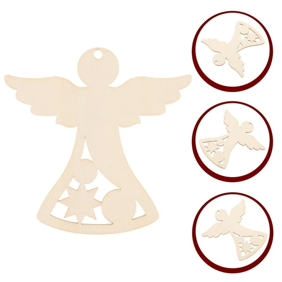 Supvox 30pcs Craft Supplies Paintable Ornaments Wood Slices Angel Shape Khaki for Christmas