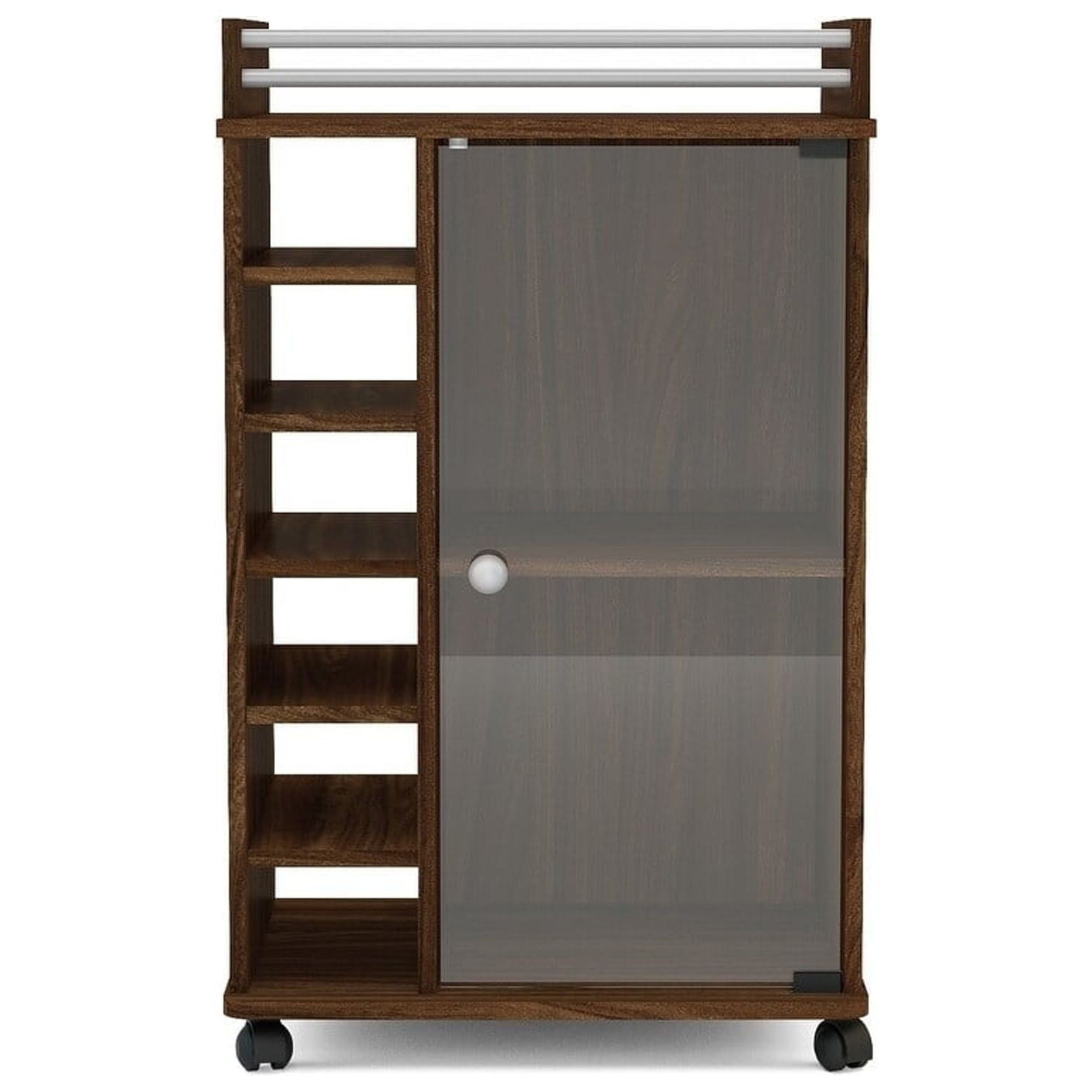 Polifurniture Laguna Portable Bar with Glass Door, Walnut