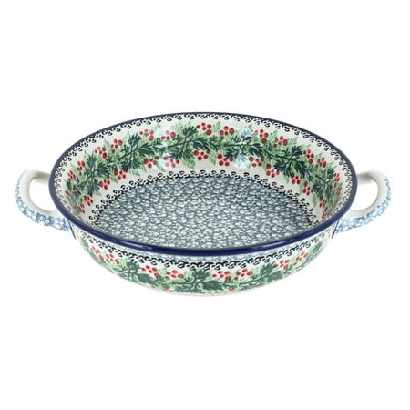 

Blue Rose Polish Pottery Noelle Small Round Casserole with Handles