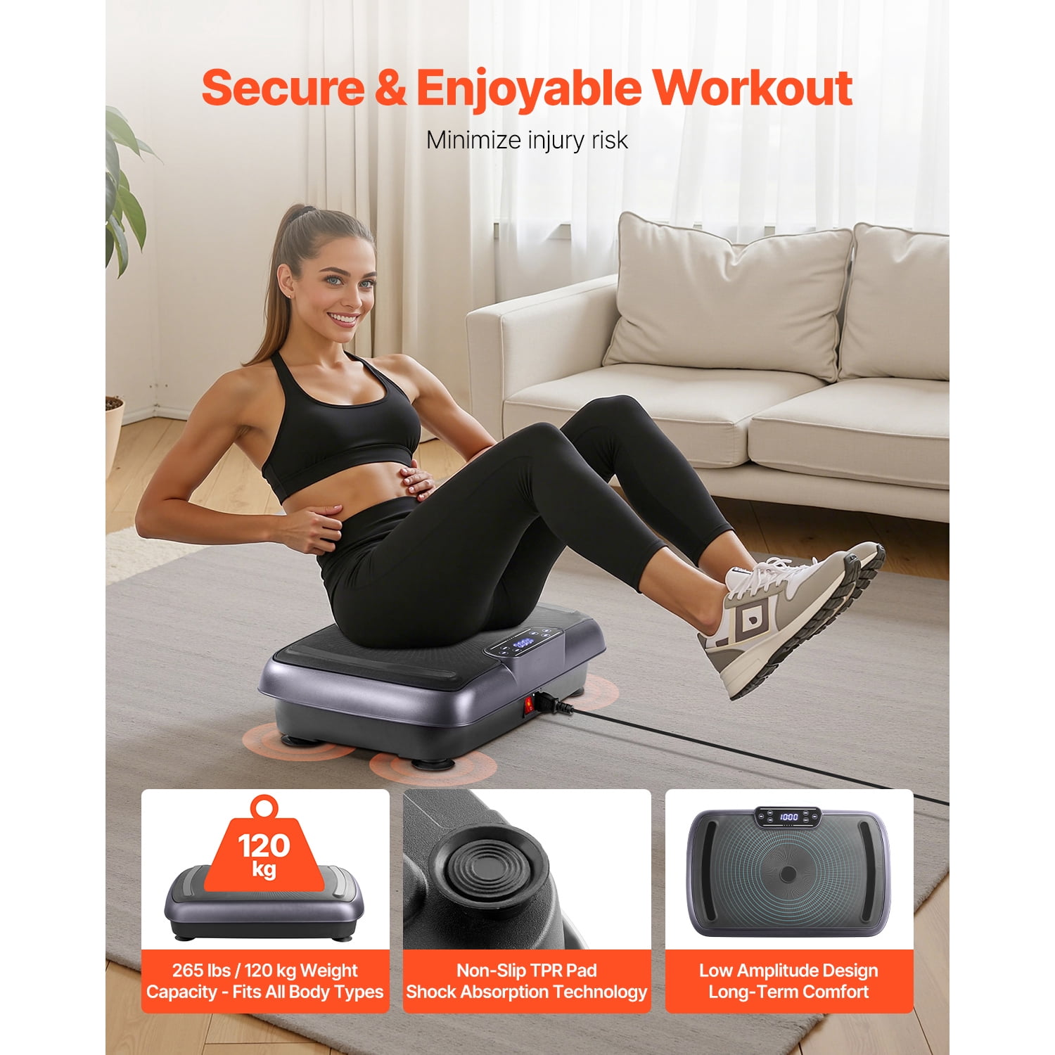 KFFKFF Vibration Plate Exercise Machine, Full Body Fitness Platform for Lymphatic Support and Weight Management, Home Workout Equipment with Resistance Bands, Body Shaker for Adults, Black