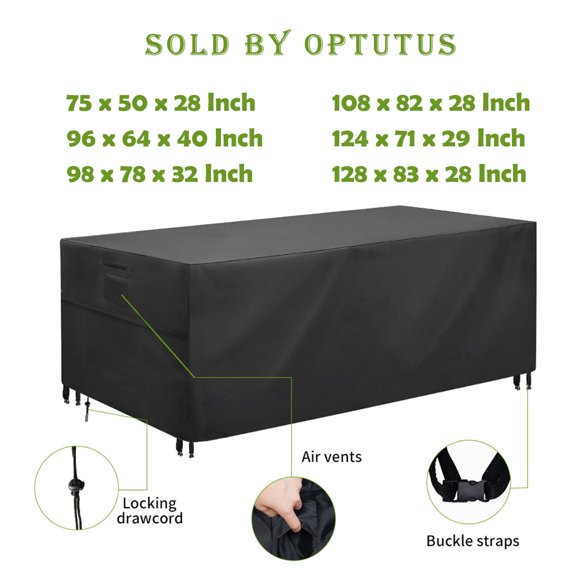 OPTUTUS Funda Rectangular para Mesa de Patio -600D Resistente Grande Impermeable Funda para Mesa de Té -98" Fundas para Sofá de Patio, Funda para Mesa de Comedor, Funda para Mesa y Silla Negra