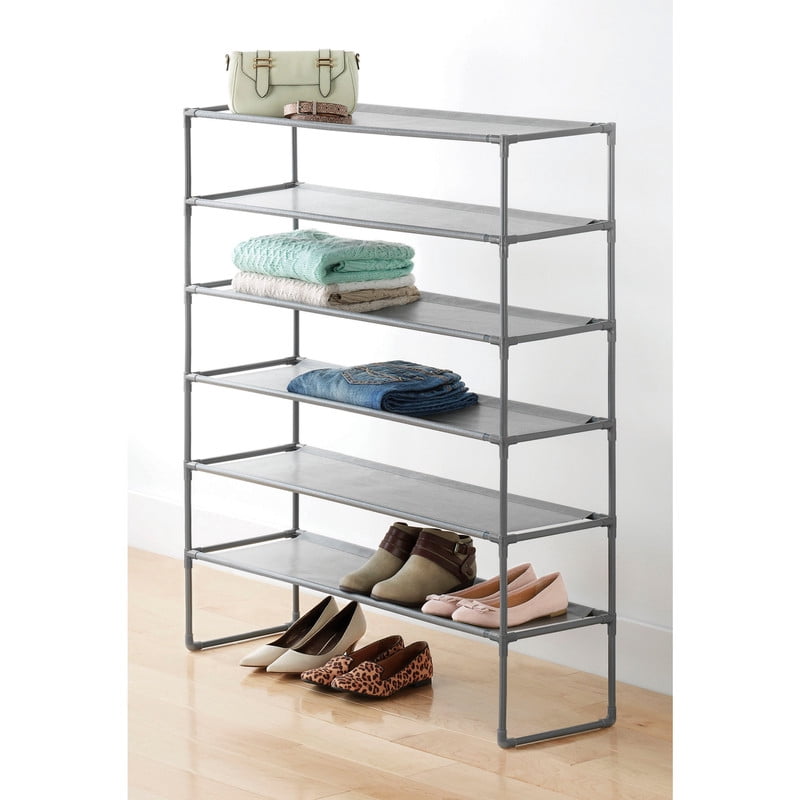 Whitmor 6-Tier Metal & Fabric Spacemaker Storage Rack, Space-Saving Adjustable Shoe Rack, Gray