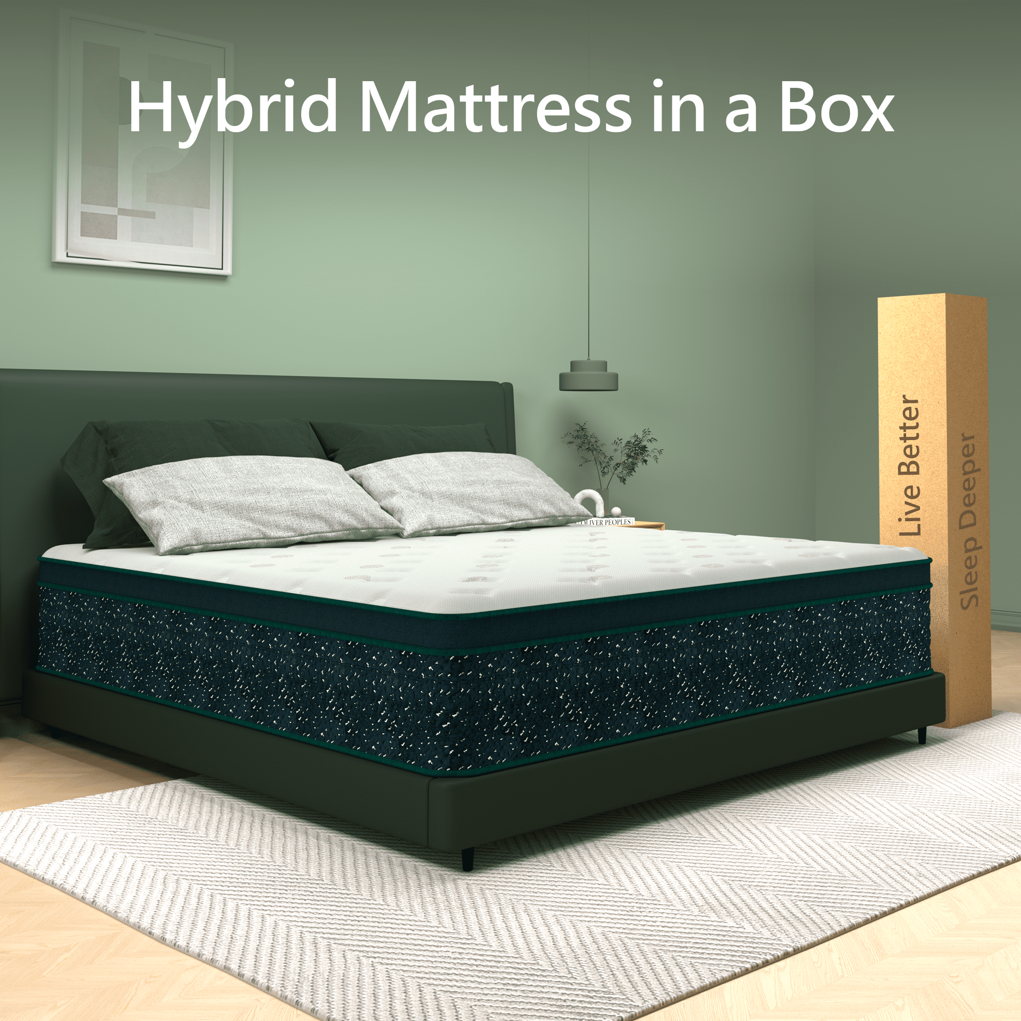 Queen Mattress 14inch,Mattress Queen Size,Green Cooling Gel Memory & Spring Hybrid Medium Comfort Motion Isolation, Pressure Relief,Mattress in a Box,CertiPUR-US